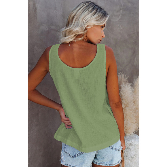 Boho Green Button Textured Tank Top - Picture 7 of 11